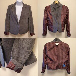 L.O.G.G. H&M Single Button Wool Blend Gray Fitted Blazer - (8)